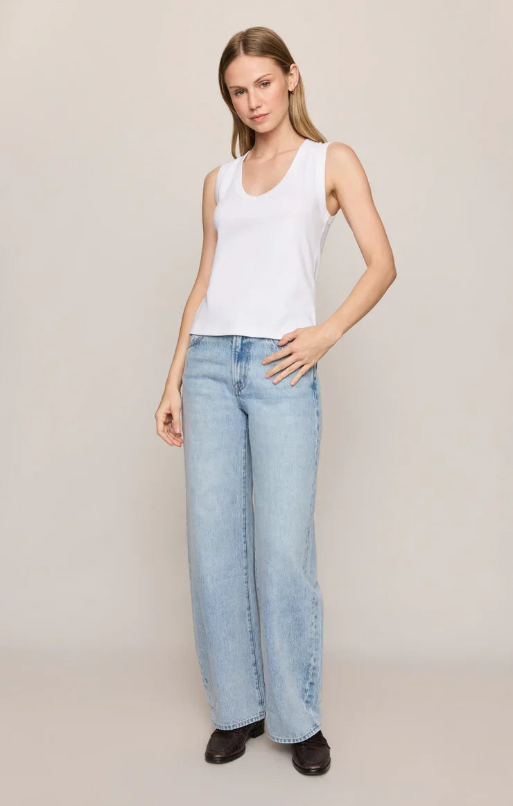 Ellie V Neck Rib Tank- White