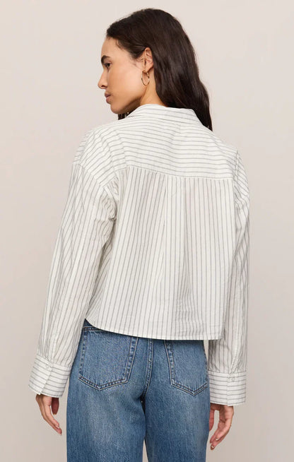 Favorite Striped Button Up Top- White