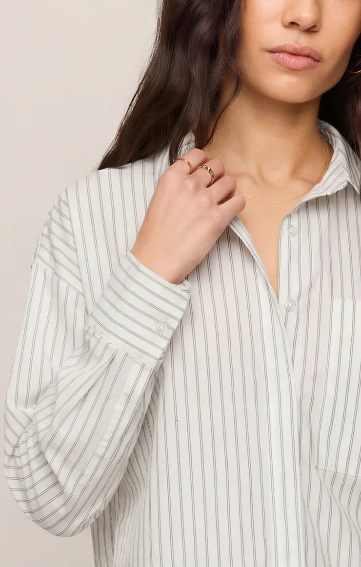 Favorite Striped Button Up Top- White