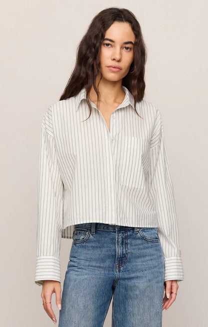 Favorite Striped Button Up Top- White