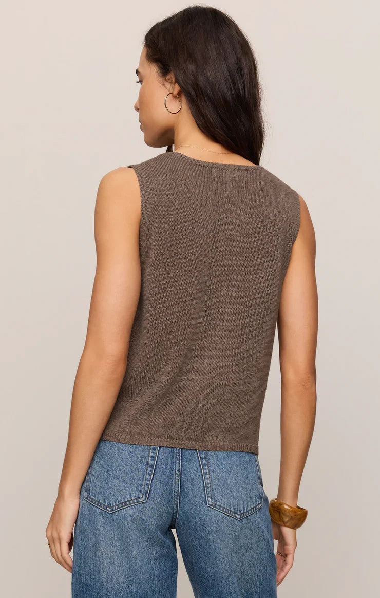 Syd Linen Knit Tank Vest- Pebble Coast