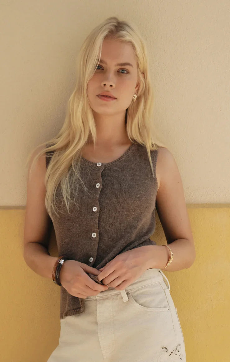 Syd Linen Knit Tank Vest- Pebble Coast
