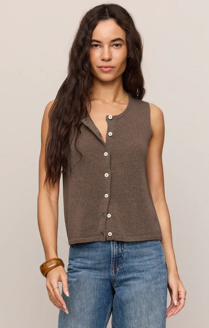 Syd Linen Knit Tank Vest- Pebble Coast