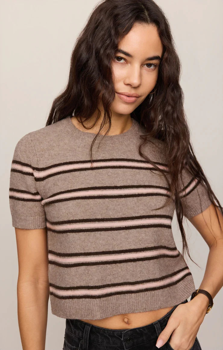 Gatewood Stripe Sweater- Heather Ash