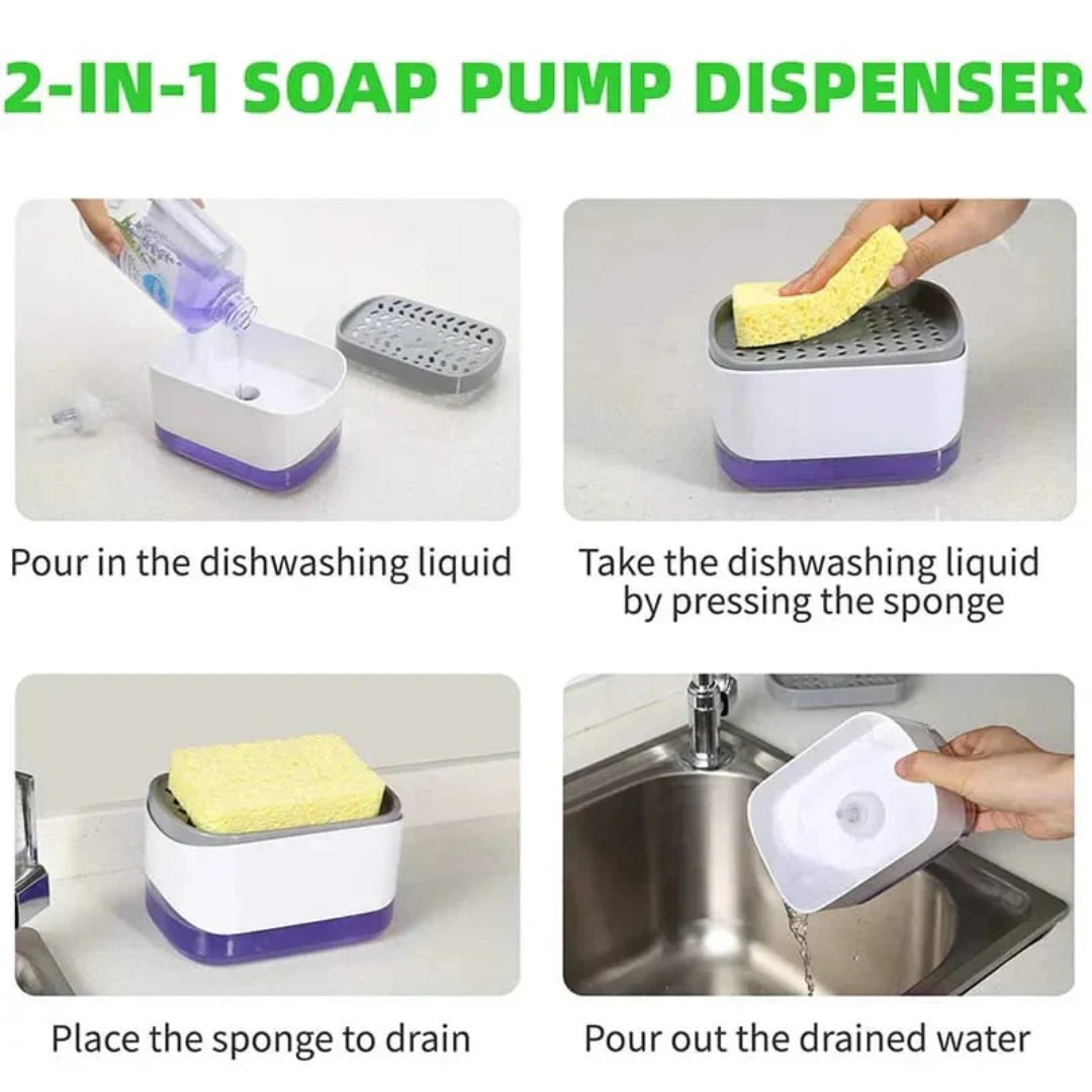Zidello 2-in-1 Soap Pump Dispenser with Sponge | Kitchen Dish Soap Liquid Holder