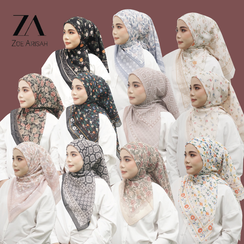Tudung Bawal ZOE ARISAH Printed Square Hijab ( Bidang 45 inch)