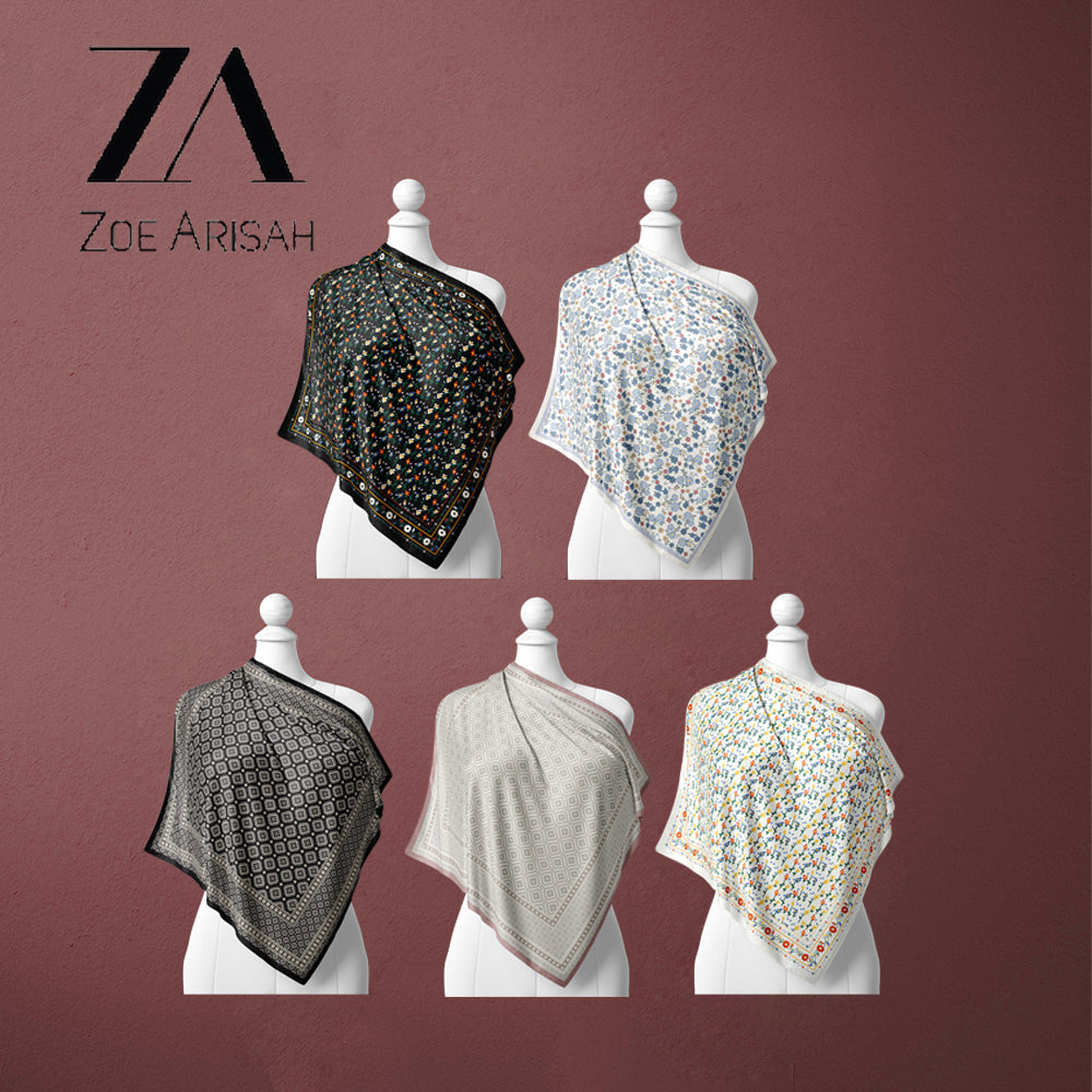 Tudung Bawal ZOE ARISAH Printed Square Hijab ( Bidang 45 inch)