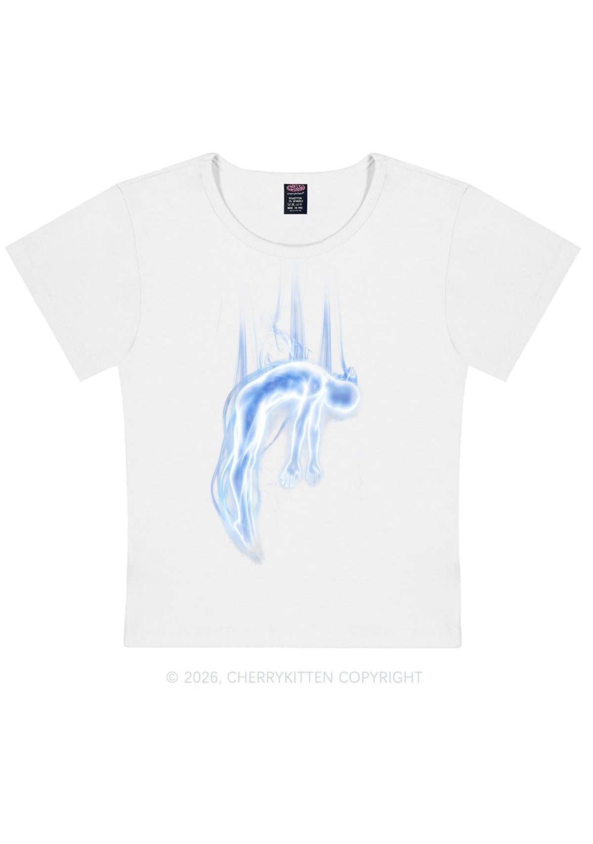 Halloween Blue Falling Ghost Y2K Baby Tee Cherrykitten