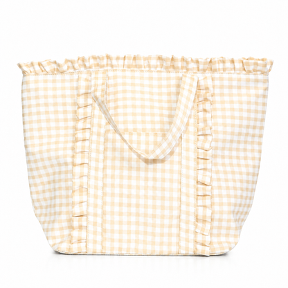 Gingham Ruffle Tote Bag -Tan