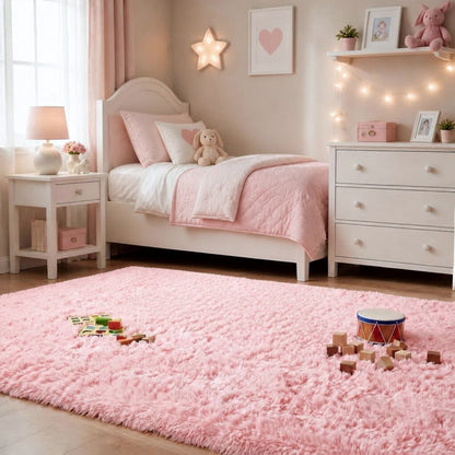 Fluffy Shag Area Rug - Abstract Tie-Dye Design with Non-Slip Backing for Cozy Comfort