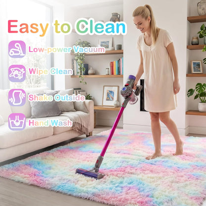 Fluffy Shag Area Rug - Abstract Tie-Dye Design with Non-Slip Backing for Cozy Comfort