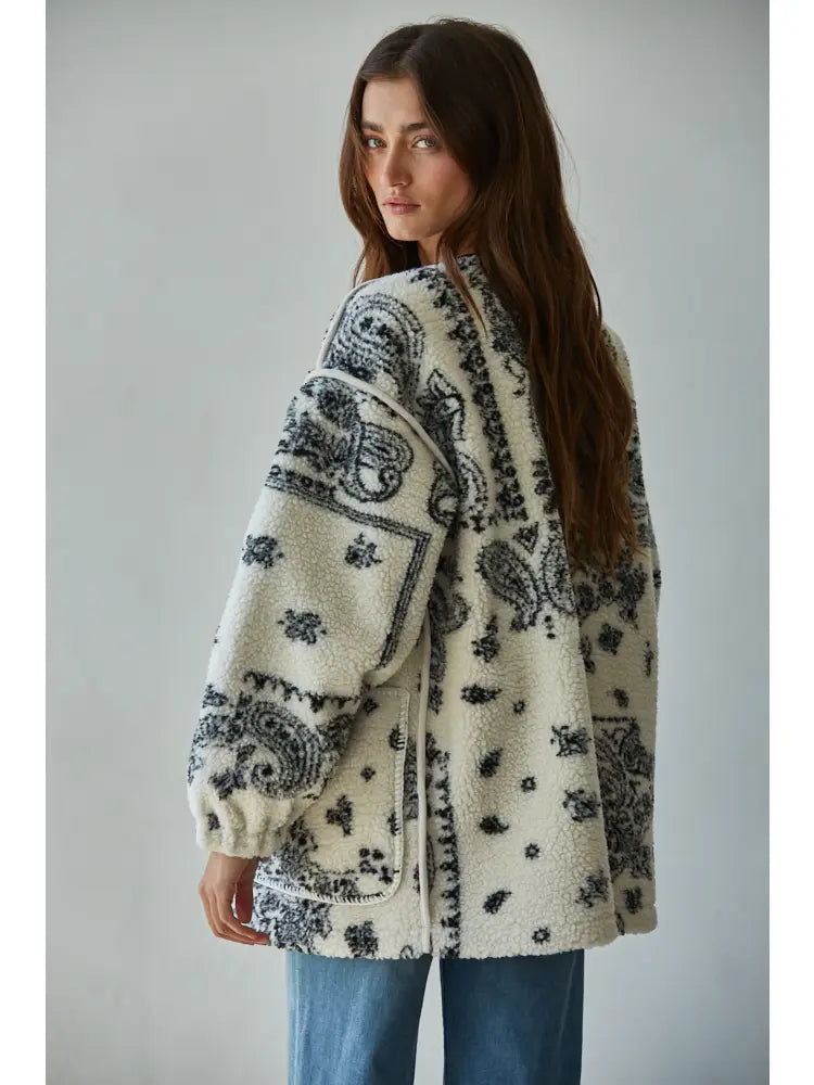 Fleece Sherpa Paisley Print Jacket