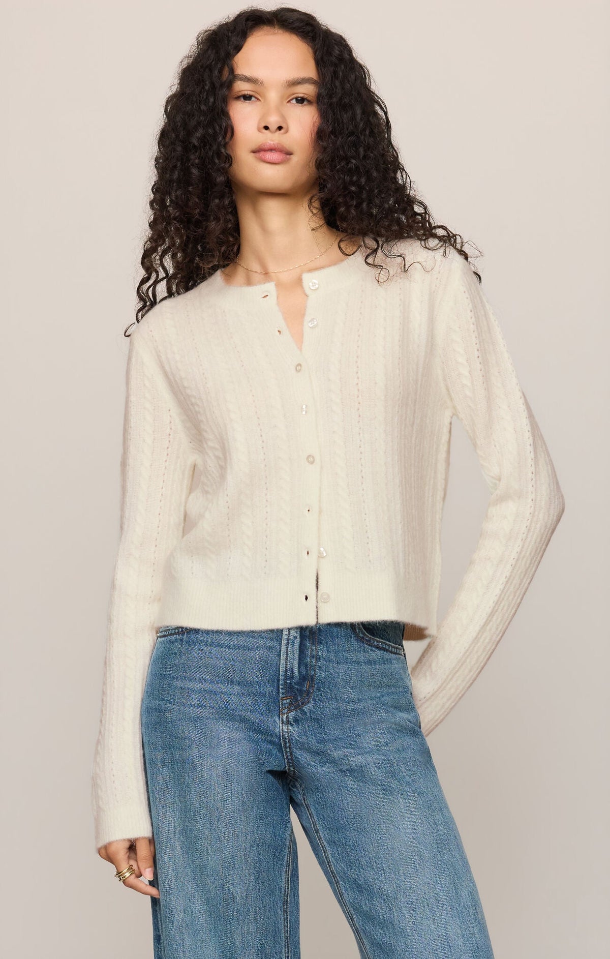 Medina Pointelle Cardigan - Cloud