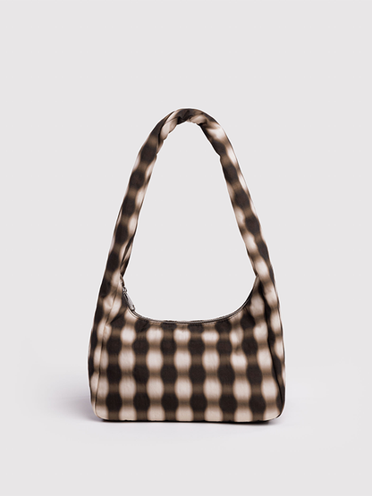 Small Nylon Meringue Bag: Blurred Gingham Brown
