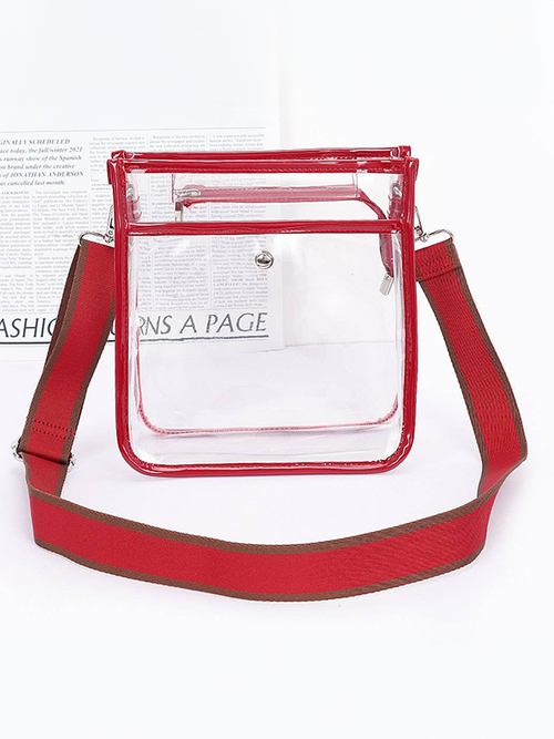 Transparent Bag with Strap: Burgundy