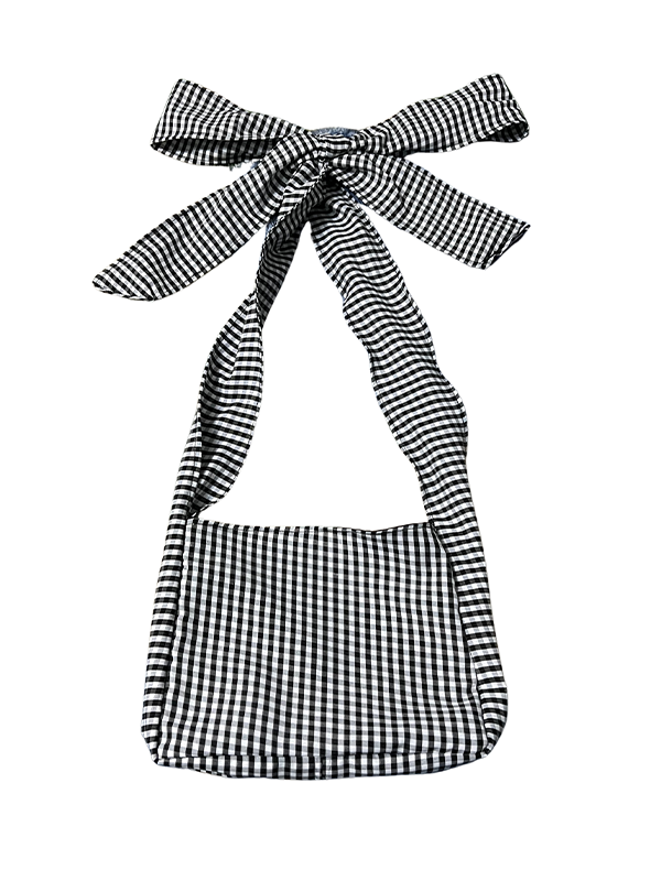 Bow-Strap Bag: Black and White Gingham
