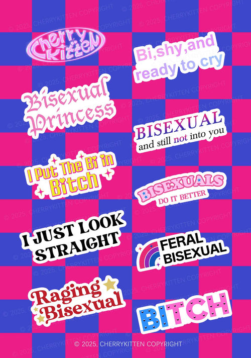 Cherrykitten Bisexual Slogan Y2K Stickers Pack Of 9
