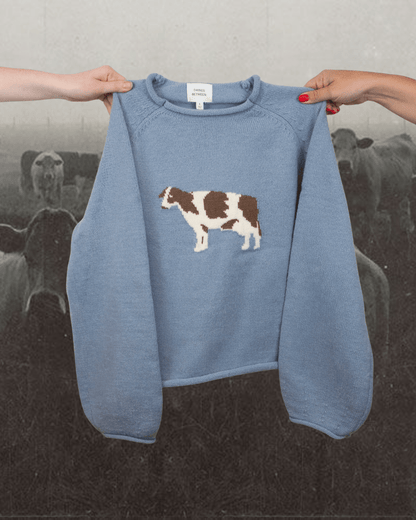 Cow Sweater - Dusty Blue