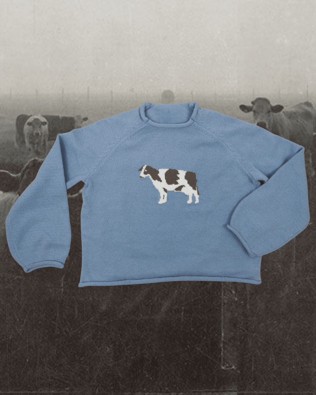 Cow Sweater - Dusty Blue
