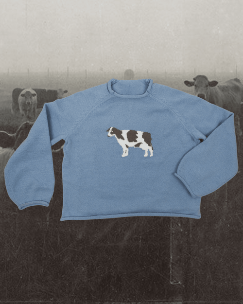 Cow Sweater - Dusty Blue