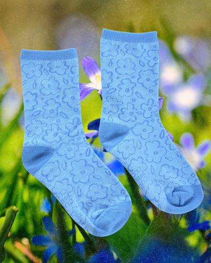 Blue Floral Flower Spring Time Socks