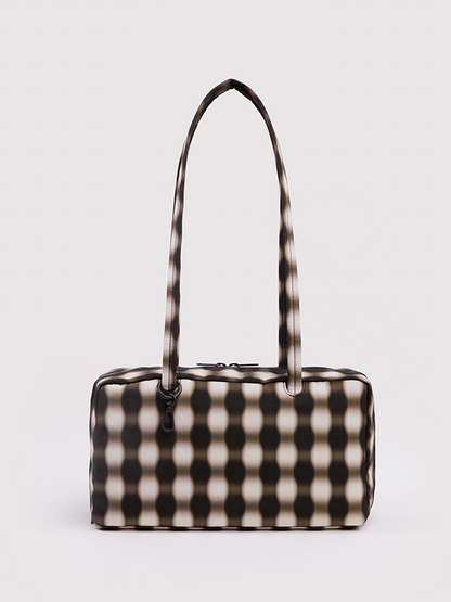 Nylon Bowler Bag: Blurred Gingham Brown