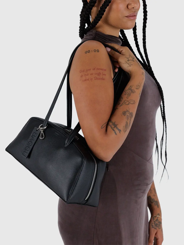 Recycled Leather Bowler Bag: Black (FINAL SALE)