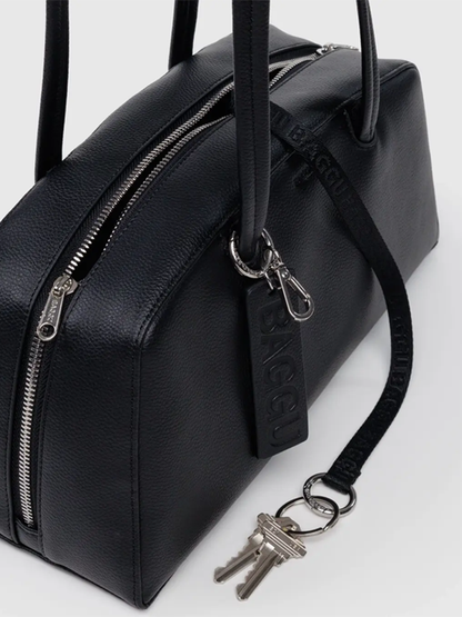 Recycled Leather Bowler Bag: Black (FINAL SALE)