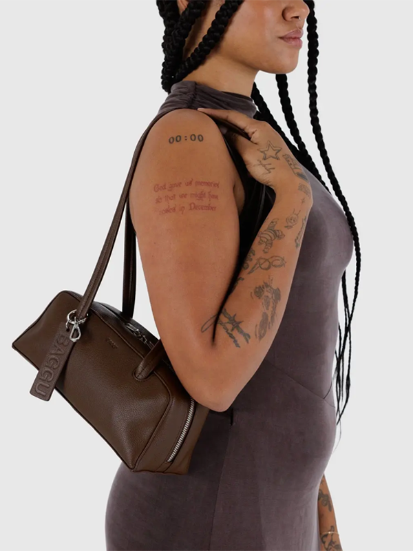 Small Recycled Leather Bowler Bag: Brown (FINAL SALE)