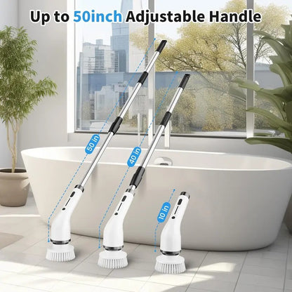 Cordless Electric Spin Scrubber, 8 Replaceable Brush Heads, 3-Length Extendable Handle, Dual-Speed, IPX7 Waterproof & USB-C Rechargeable