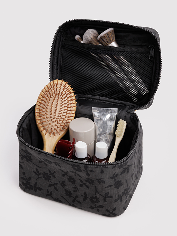 Large Cosmetic Case: Charcoal Ditsy Floral