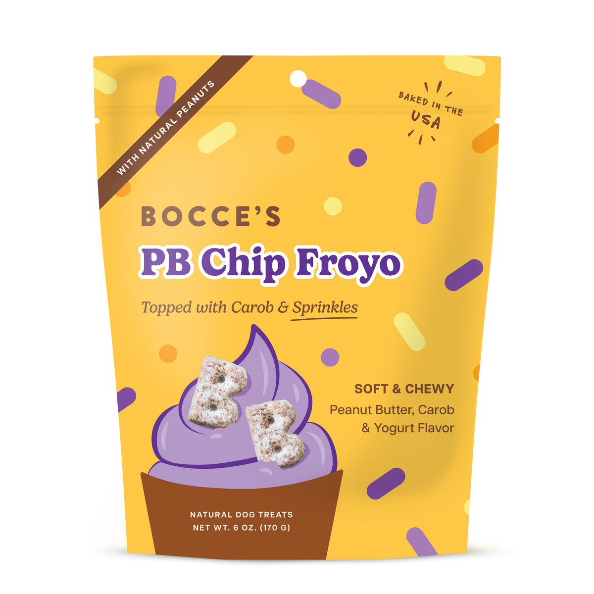 Bocce's Bakery - PB Chip Froyo with Carob and Sprinkles, Soft & Chewy, 6oz