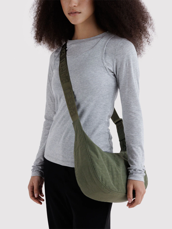 Medium Nylon Crescent Bag: Caper