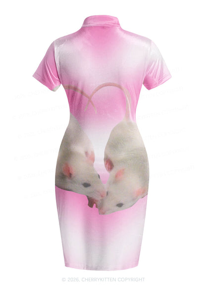 Pink Sweet Rats Valentine's Day Y2K Cheongsam Mini Dress Cherrykitten