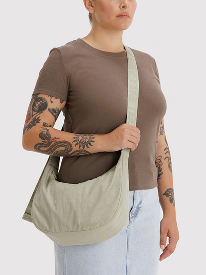 Medium Nylon Crescent Bag: Celadon