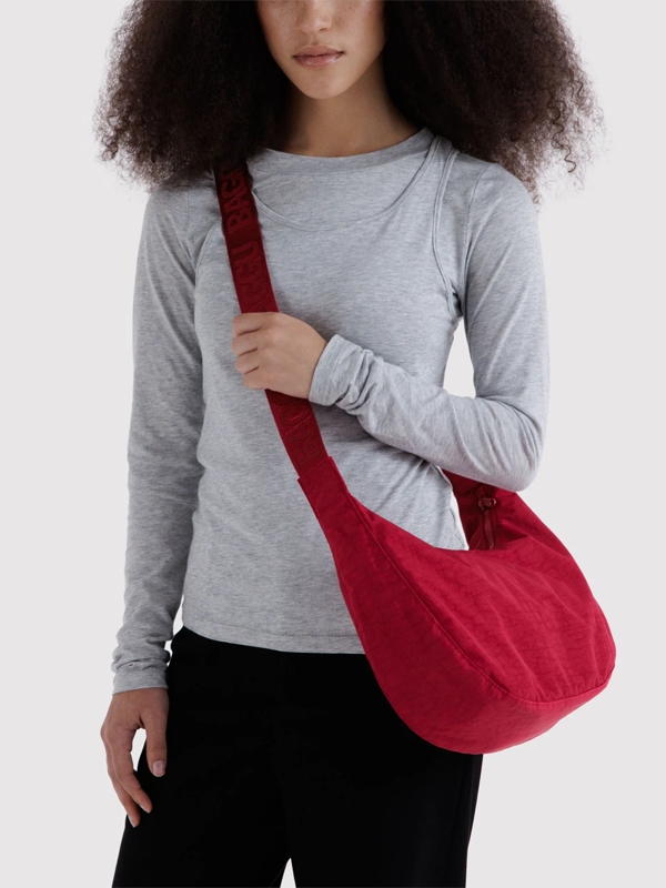 Medium Nylon Crescent Bag: Cherry