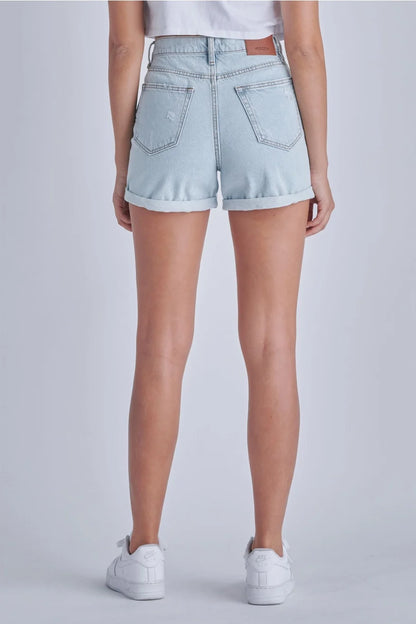 Light Wash Rolled Cuffed Basic Mom Shorts