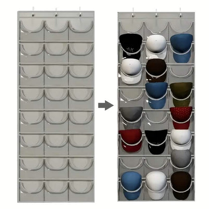 24-Grid Hanging Door Organizer – Space-Saving Nylon Storage with Clear Pockets
