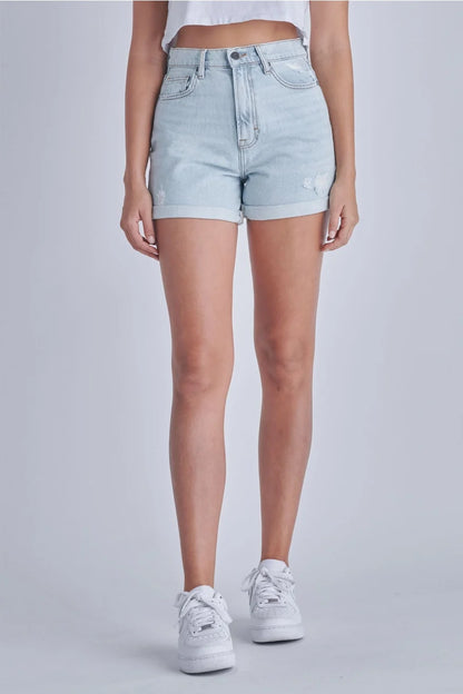 Light Wash Rolled Cuffed Basic Mom Shorts