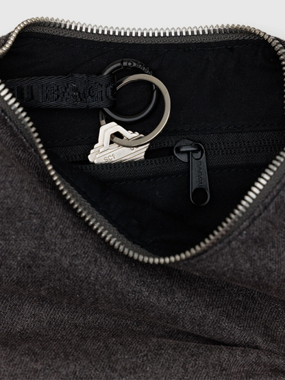 Small Denim Crescent Bag: Washed Black Denim