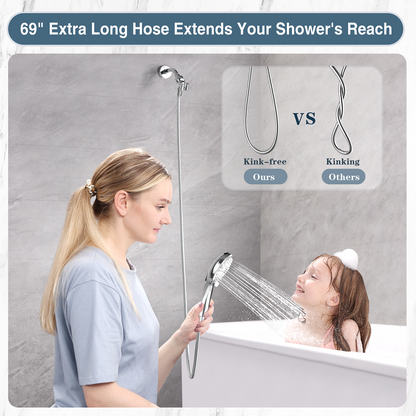 Handheld Shower Head, 9-Spray Showerhead with 69" Hose, Bracket