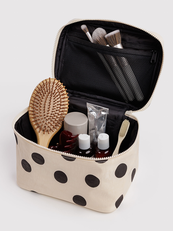 Large Cosmetic Case: Cream and Black Polka Dot