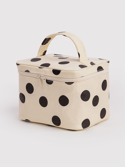 Large Cosmetic Case: Cream and Black Polka Dot