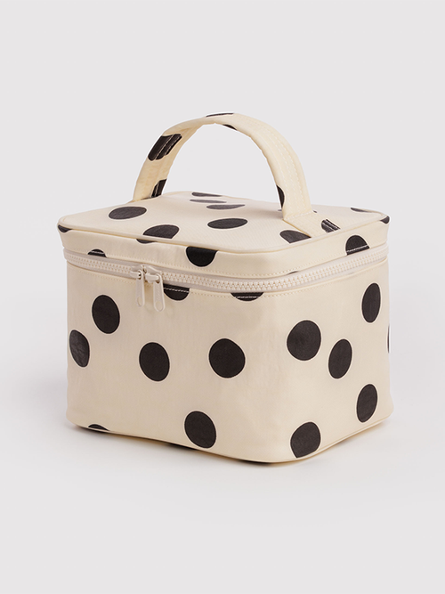 Large Cosmetic Case: Cream and Black Polka Dot
