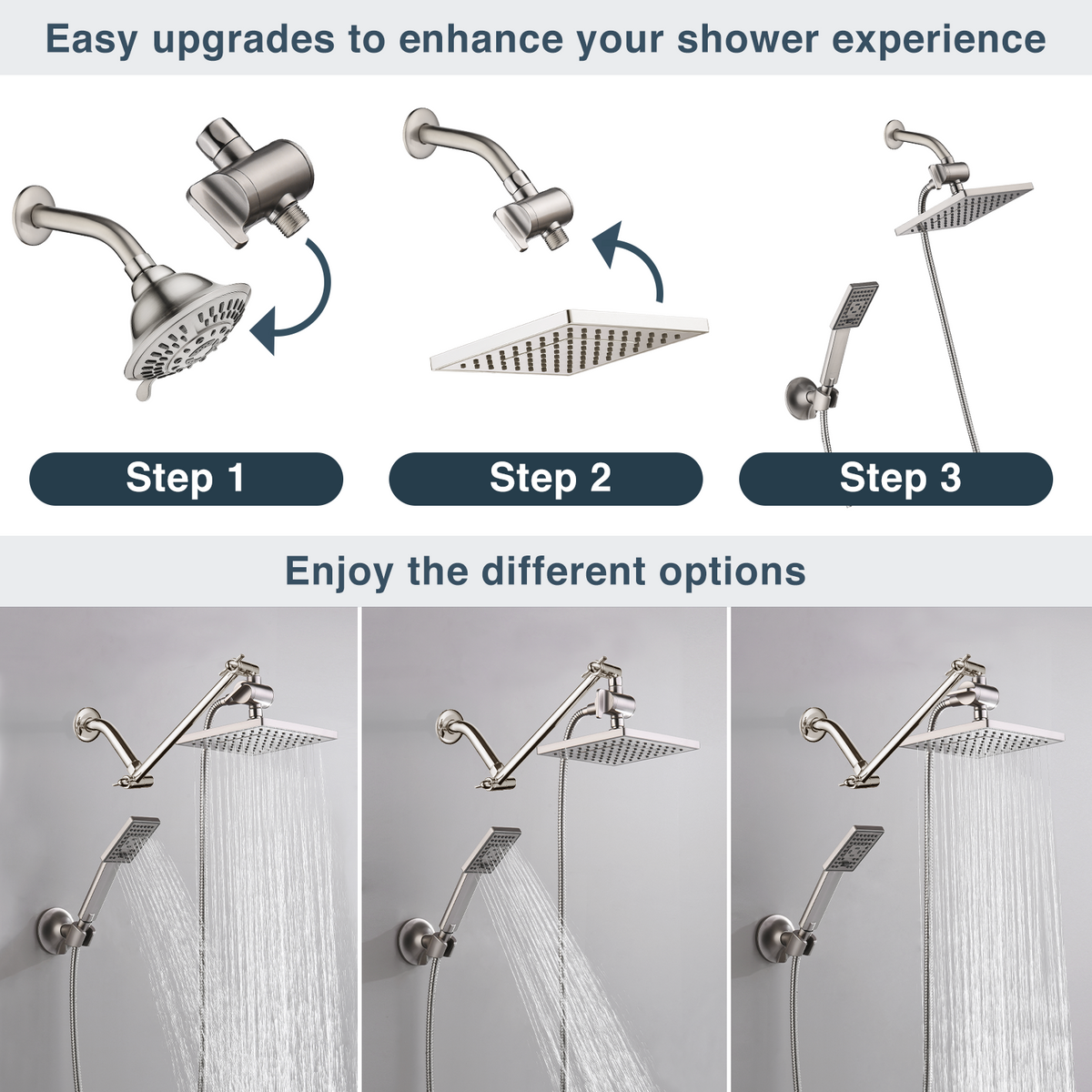 Dual Shower Head-Rain Shower Head with Handheld Shower Set, Diverter