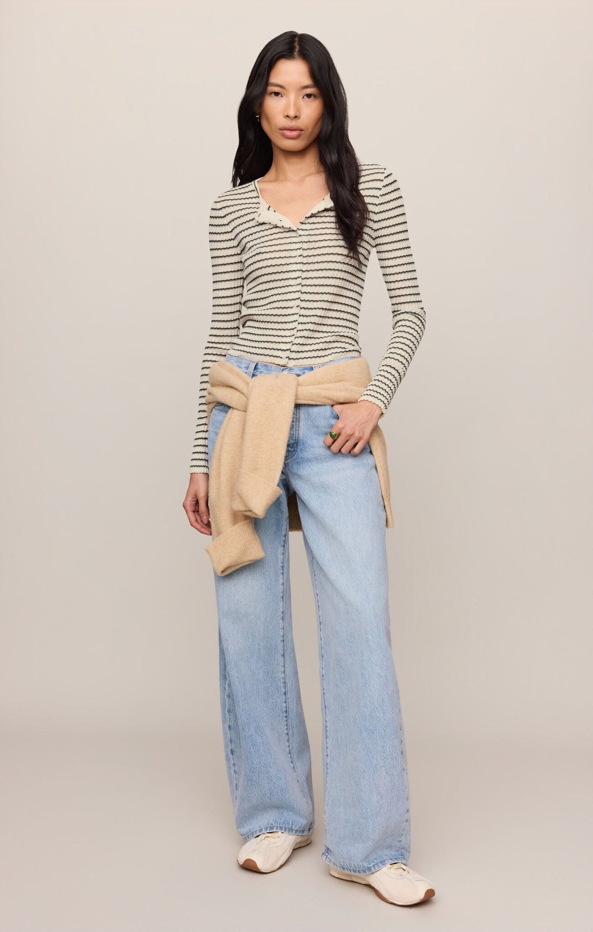 Rosanna Stripe Sweater Top - Chalk