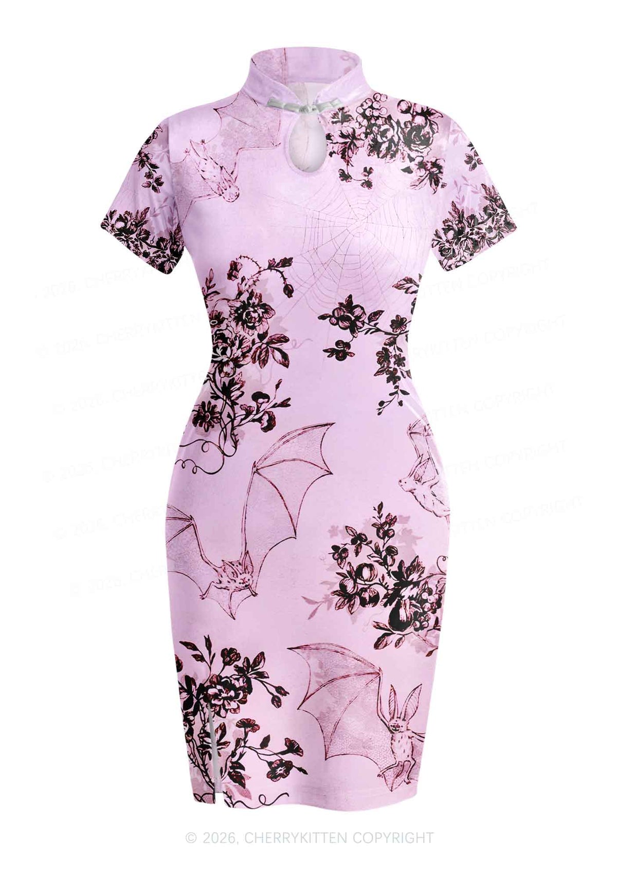 Pink Bat Y2K Cheongsam Mini Dress Cherrykitten
