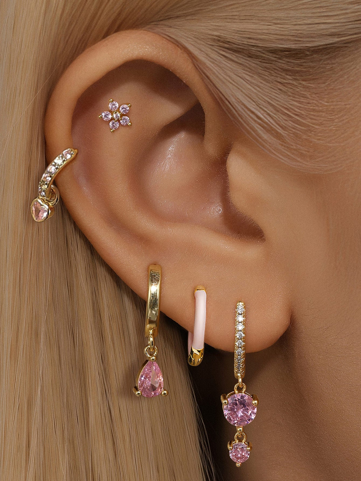KOSINER 925 Sterling Silver Romantic Pink 3-Piece Set
