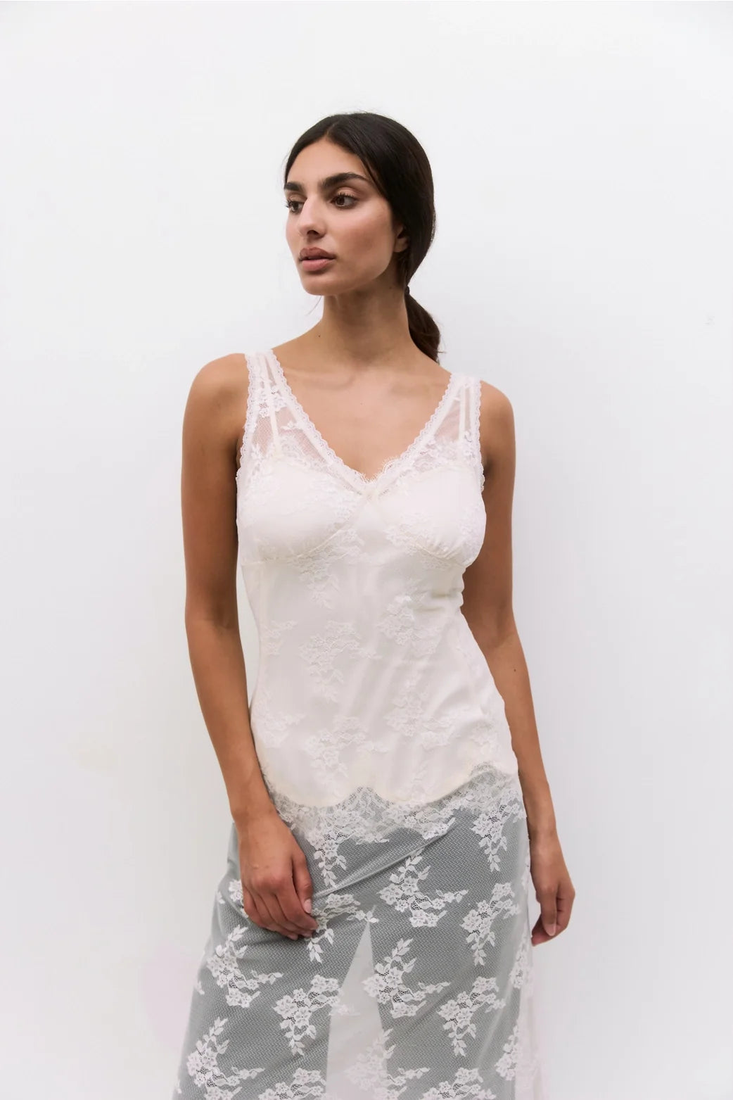 Jennifer Sheer Lace Dress - Cream