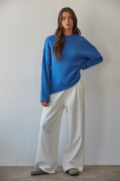 Cobalt Knit Sweater Mock Neck